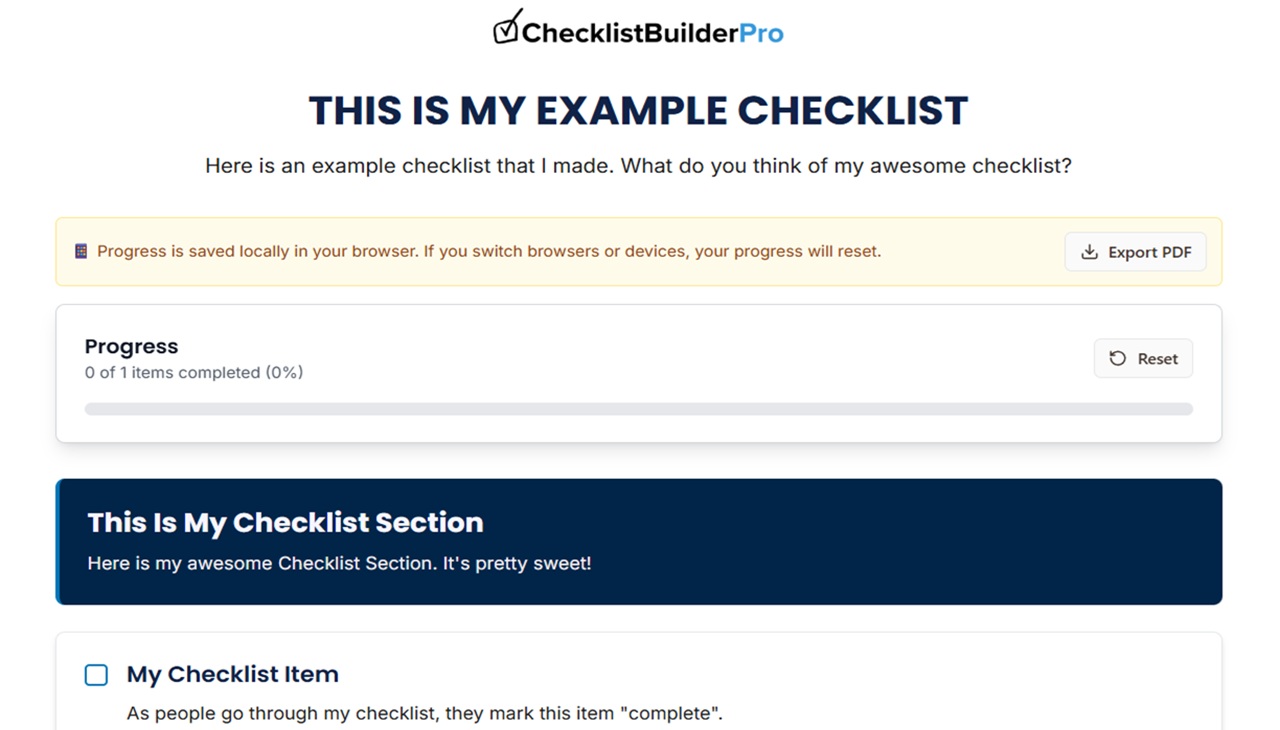 Publish and share your checklists with unique links